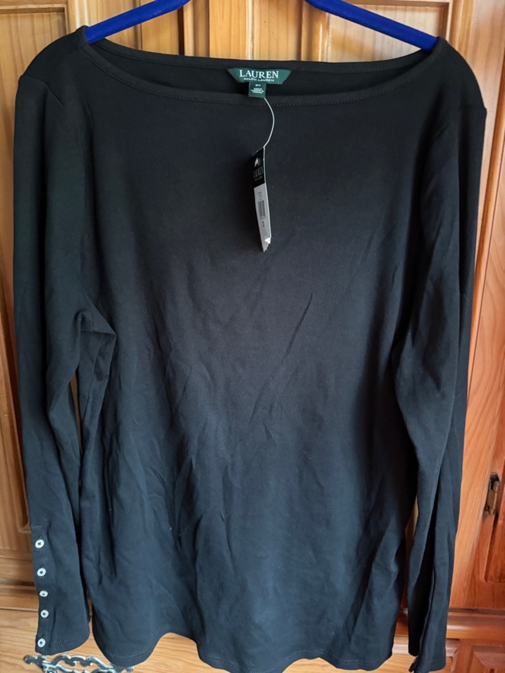 Lauren Ralph Lauren Black Long Sleeve Crew Top with Cuff Buttons